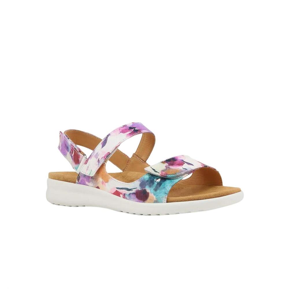 NEW ZIERA women's benji wide sandals in pansy floral print/ white sole